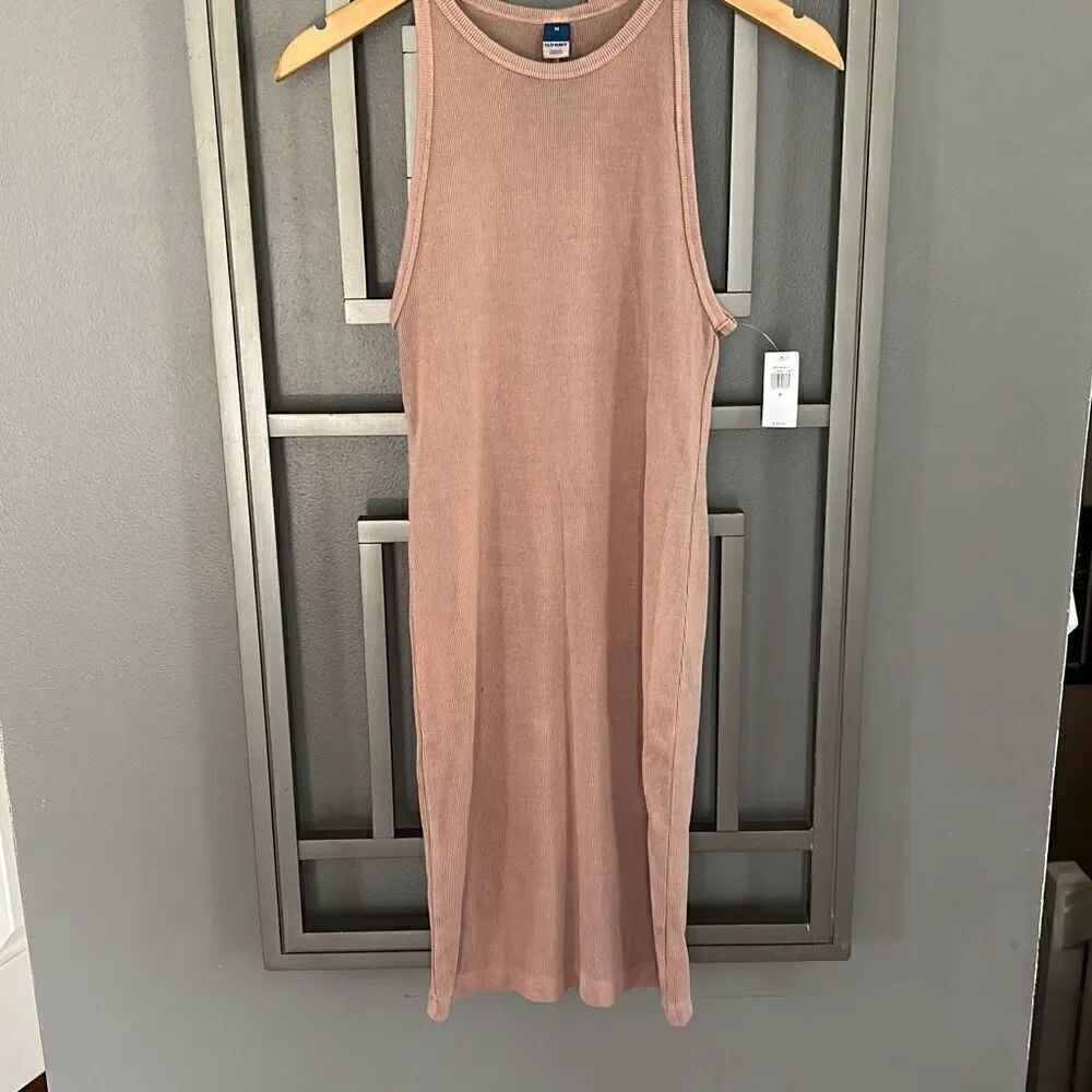 NWT Old Navy taupe and pink garment wash tie-dye ribbed fitted dress size M